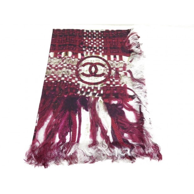 NEUF ECHARPE CHANEL A73693 EN SOIE 180CM ROUGE FACON LAINE FOULARD SCARF 750€