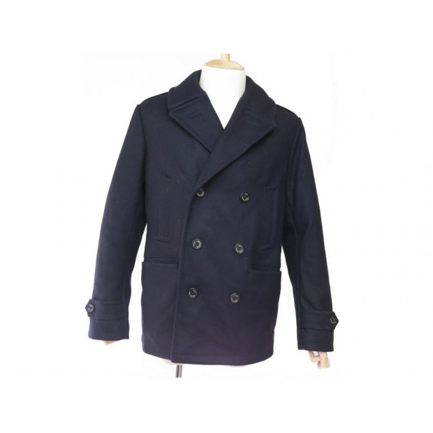 MANTEAU POLO RALPH LAUREN CABAN 52 L EN LAINE BLEU BLOUSON BLUE WOOL COAT 600€