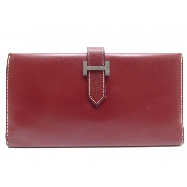 PORTEFEUILLE HERMES BEARN EN CUIR EVERCALF ROUGE GARANCE MONNAIE WALLET 1970€