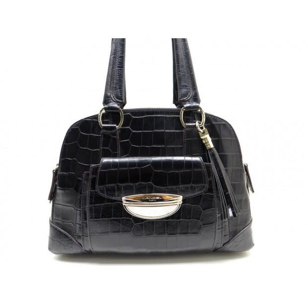 SAC A MAIN LANCEL ADJANI GM EN CUIR FACON CROCO NOIR BLACK HAND BAG PURSE 1250€