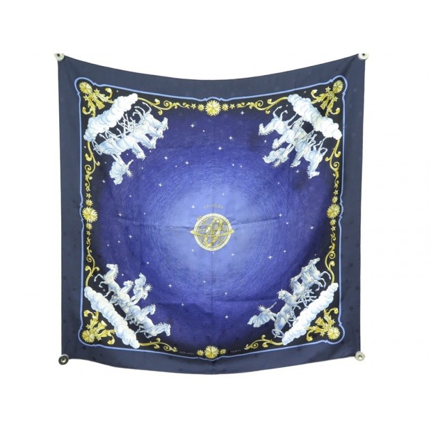 NEUF FOULARD HERMES COSMOS LEDOUX CARRE 90 CM EN SOIE BLEU BLUE SILK SCARF 360€