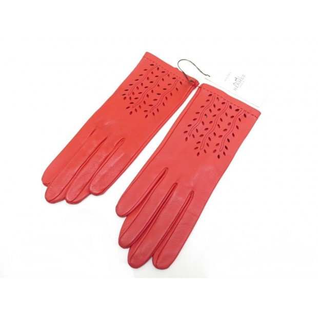 NEUF GANTS HERMES CUIR ROUGE 