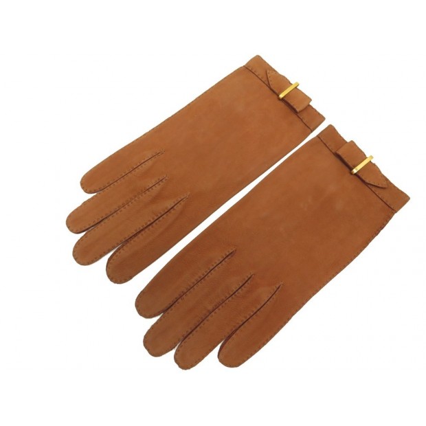 PAIRE DE GANTS HERMES TAILLE 7 FEMME EN CUIR SUEDE CAMEL LEATHER GLOVES 445€