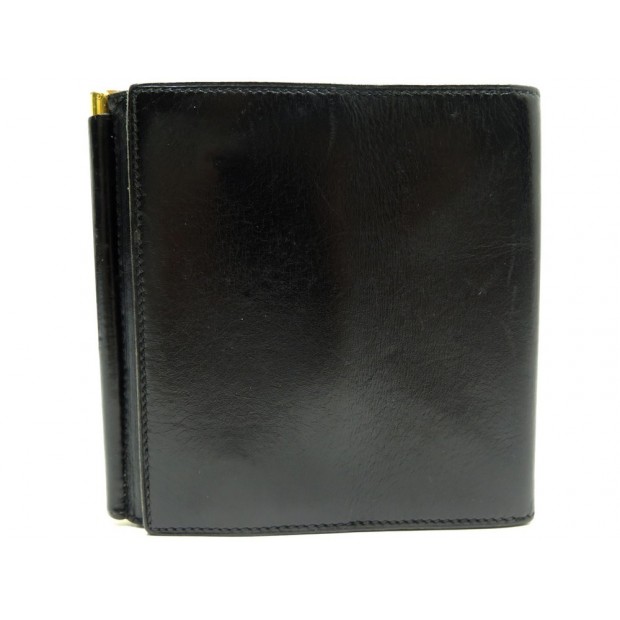 VINTAGE PORTEFEUILLE HERMES CUIR BOX NOIR PORTE MONNAIE PINCE A BILLETS WALLET