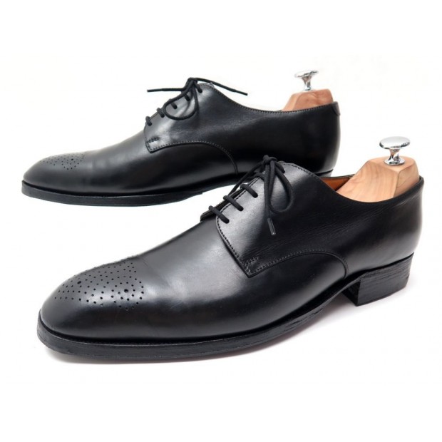 CHAUSSURES JM WESTON 577 DERBY 9C 43 BOUT FLEURI EN CUIR NOIR SHOES BLACK 655€