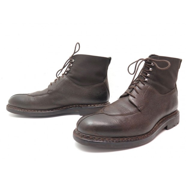 NEUF CHAUSSURES HESCHUNG 50043606 10 44 CUIR GRAINE & TOILE MARRON SHOES 550€