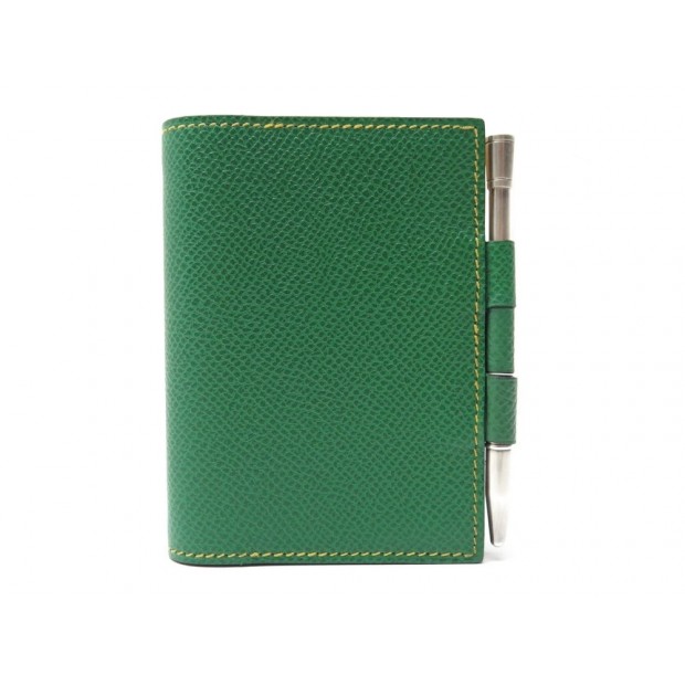 PORTE AGENDA REPERTOIRE HERMES CUIR EPSOM VERT + STYLO ARGENT DIARY SILVER PEN