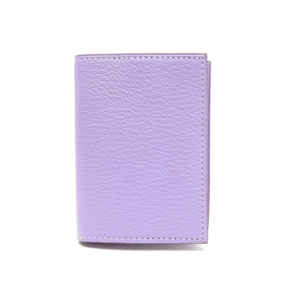 NEUF PORTE CARTES HERMES CUIR MAUVE PARME 