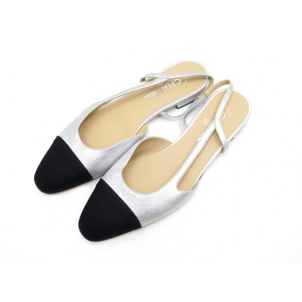 NEUF CHAUSSURES CHANEL SLINGBACKS MULES G31319 41.5 EN CUIR ARGENTE SHOES 775€