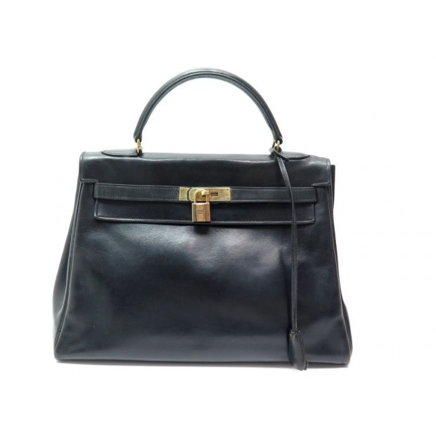  : VINTAGE SAC A MAIN HERMES KELLY 32CM CUIR BOX SOUPLE NOIR 