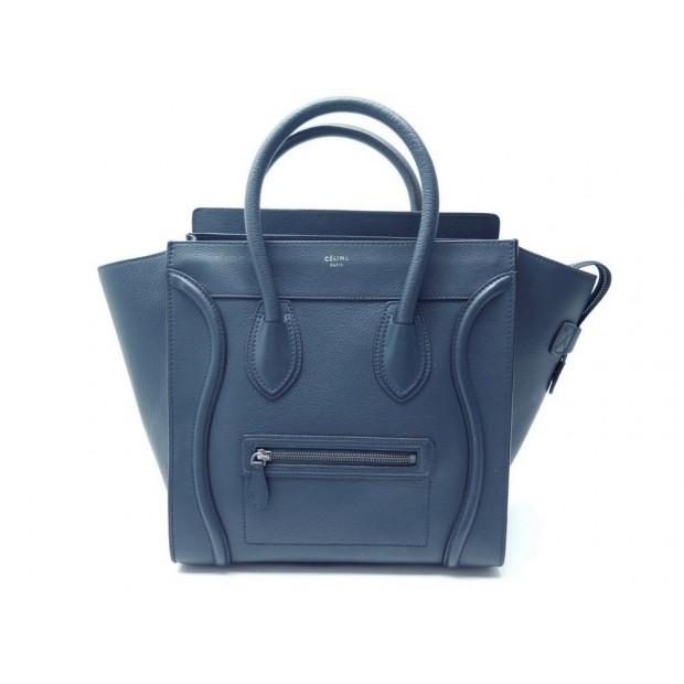 SAC A MAIN CELINE LUGGAGE PHANTOM MINI 165213 CABAS CUIR GRAINE BLEU PURSE 2400€