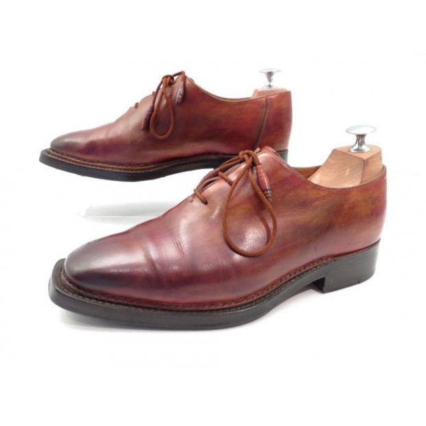 CHAUSSURES SANTONI RICHELIEU 5.5 IT 40.5 FR CUIR MARRON PATINE BRONW SHOES 675€