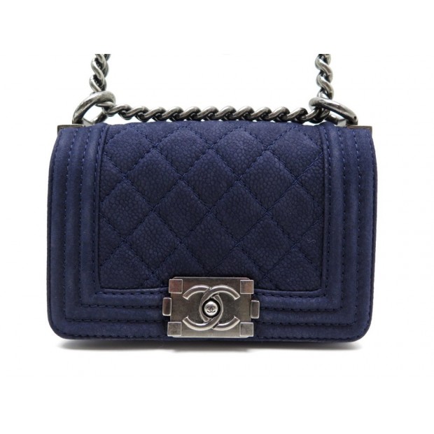 NEUF SAC A MAIN CHANEL BOY MINI 15CM EN CUIR SUEDE BLEU BANDOULIERE PURSE 2800€