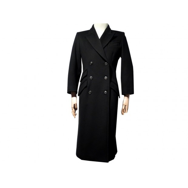 NEUF MANTEAU LONG YVES SAINT LAURENT 38 M EN LAINE & CACHEMIRE NOIR COAT 2400€