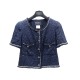 VESTE MANCHES COURTES CHANEL P43195 40 M TWEED BLEUE MARINE SHORT JACKET 3680€