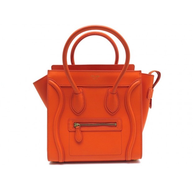 SAC A MAIN CELINE LUGGAGE MICRO EN CUIR ORANGE PURSE 