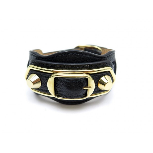 NEUF BRACELET DE FORCE BALENCIAGA CLASSIC METALLIC EDGE M CUIR NOIR & DORE 260€