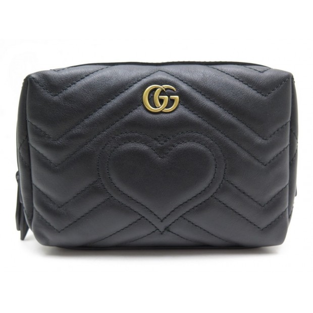 NEUF POCHETTE GUCCI TROUSSE A MAQUILLAGE GG MARMONT 476165 CUIR NOIR WALLET 390€