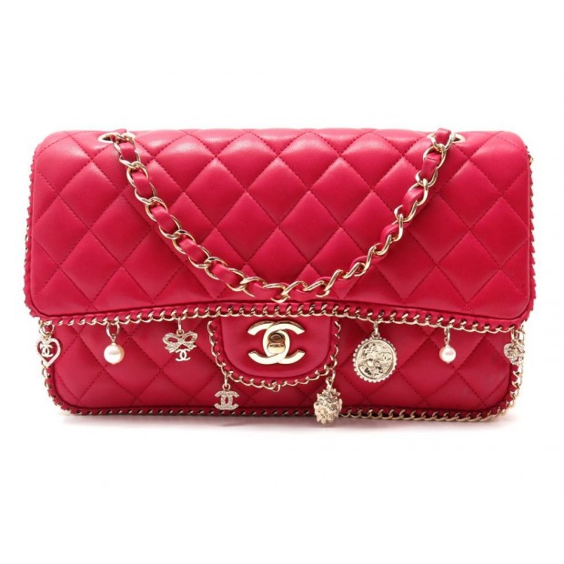 SAC A MAIN CHANEL TIMELESS CHARMS CUIR MATELASSE ROUGE FRAMBOISE PURSE 5500€