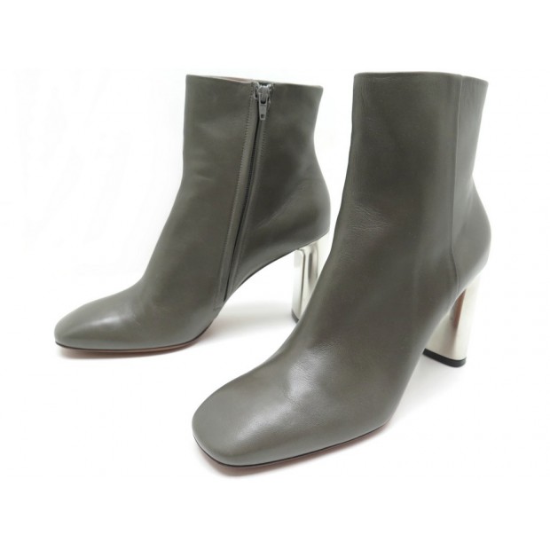 NEUF CHAUSSURES BOTTINES CELINE 41 A TALONS EN CUIR TAUPE SAC LOW BOOTS NEW 650€