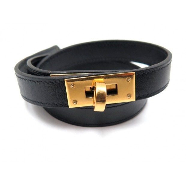 COLLIER HERMES KELLY CHOKER 39 CM CUIR EVERCALF NOIR FERMOIR METAL DORE 600€