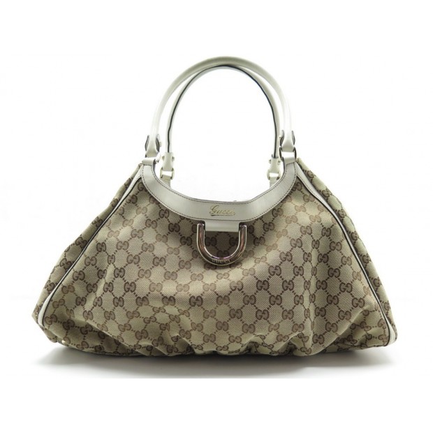 SAC A MAIN GUCCI D RING 189835 EN TOILE MONOGRAMME & CUIR BEIGE BAG PURSE 890€