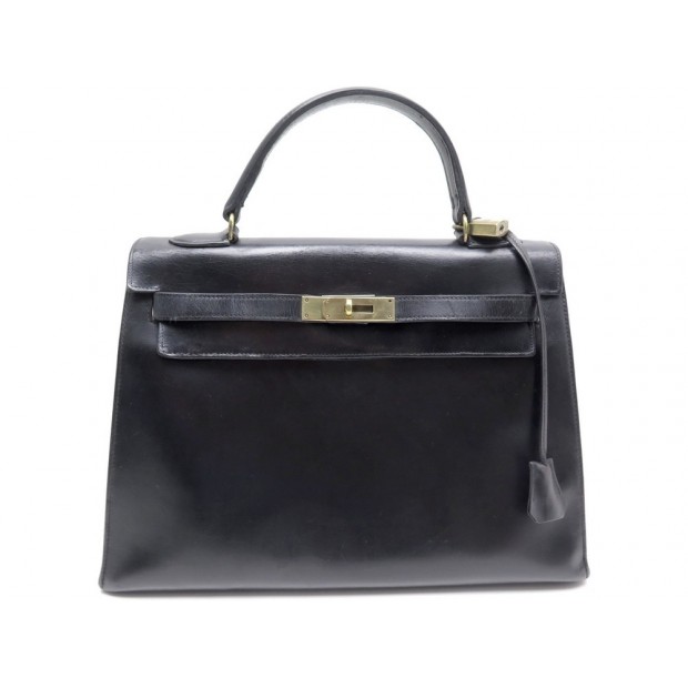 VINTAGE SAC A MAIN HERMES KELLY 33 SELLIER EN CUIR BOX NOIR HAND BAG PURSE 7700€