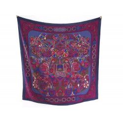 CHALE HERMES FOLKLORE HENRI D'ORIGNY 140 SOIE CACHEMIRE PRUNE SHAWL SCARF 1110€