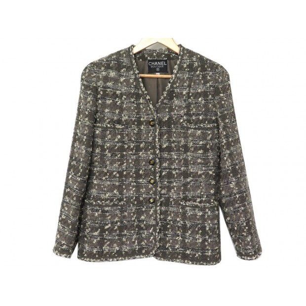 NEUF VESTE CHANEL TAILLE 40 M EN TWEED LAINE MOHAIR MARRON MANTEAU JACKET 4200€