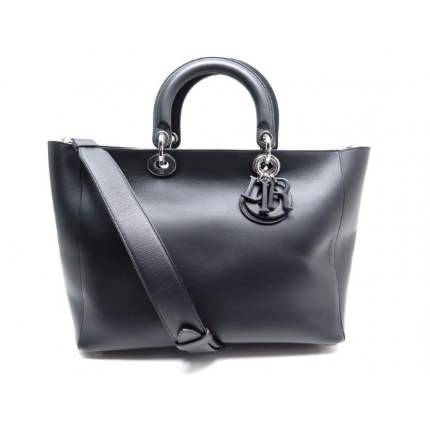 NEUF SAC A MAIN DIOR DIORISSIMO MOYEN MM CABAS BANDOULIERE CUIR NOIR PURSE 