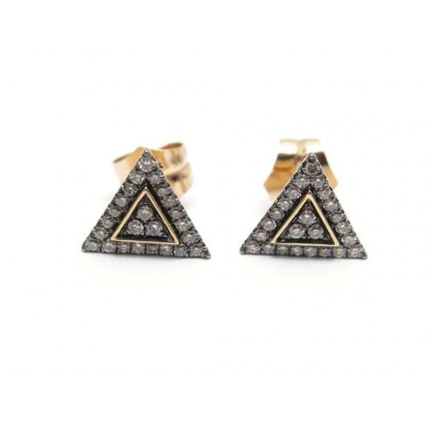 NEUF BOUCLES D'OREILLES DJULA TRIANGLE EN OR ROSE DIAMANTS MARRON EARRINGS 2500€