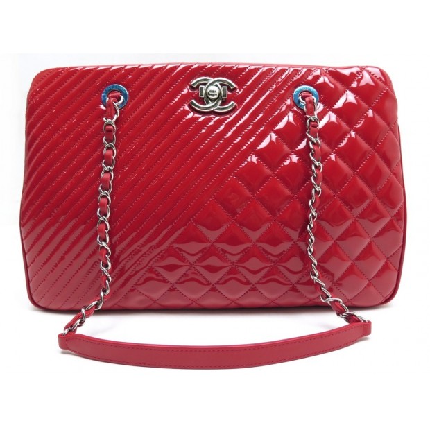 NEUF SAC CHANEL SHOPPING CUIR VERNI ROUGE 