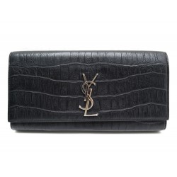 SAC POCHETTE A MAIN SAINT LAURENT KATE 326079 CUIR FACON CROCO NOIR CLUTCH 1350€