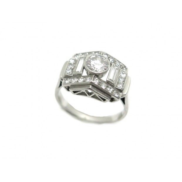 BAGUE ART DECO T 52 EN OR BLANC 6.2 GR SERTIE 25 DIAMANTS 1.07 CARAT GOLD RING