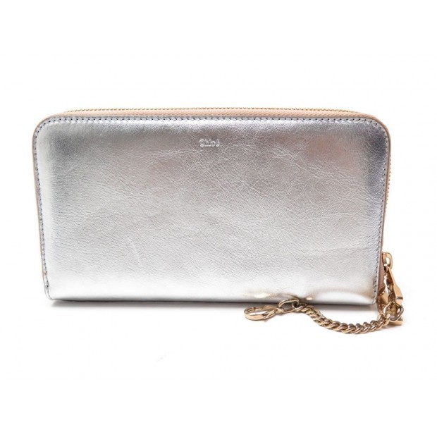 NEUF PORTEFEUILLE CHLOE EN CUIR ARGENTE PORTE MONNAIE CARTES SILVER WALLET 350€