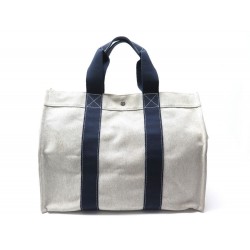 SAC A MAIN HERMES TOTO GM 50 CM PORTE EPAULE TOILE BEIGE & BLEU TOTE BAG 950€