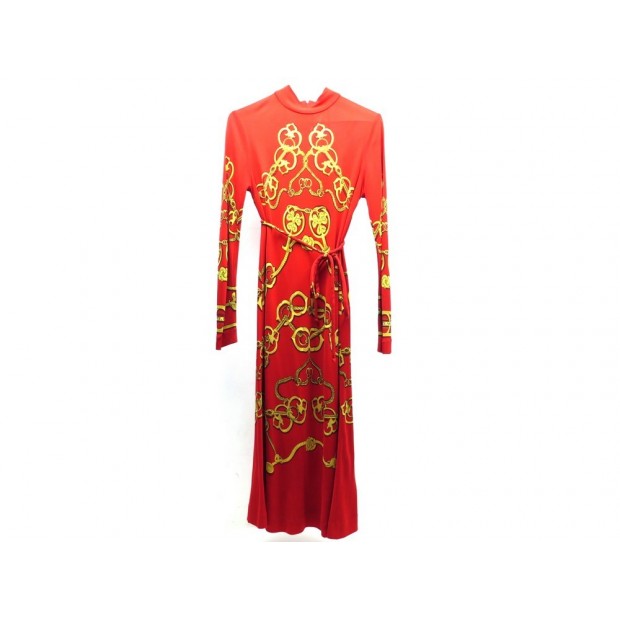 ROBE HERMES EN SOIE ROUGE ET OR T