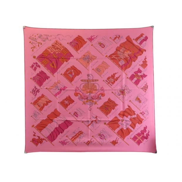 NEUF FOULARD HERMES PAVOIS CARRE 90 SOIE ROSE ET ROUGE SCARF PINK RED SILK 360