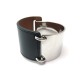 BRACELET HERMES MANCHETTE T S 15 CM EN ACIER PALLADIE & CUIR NOIR + BOITE 650€