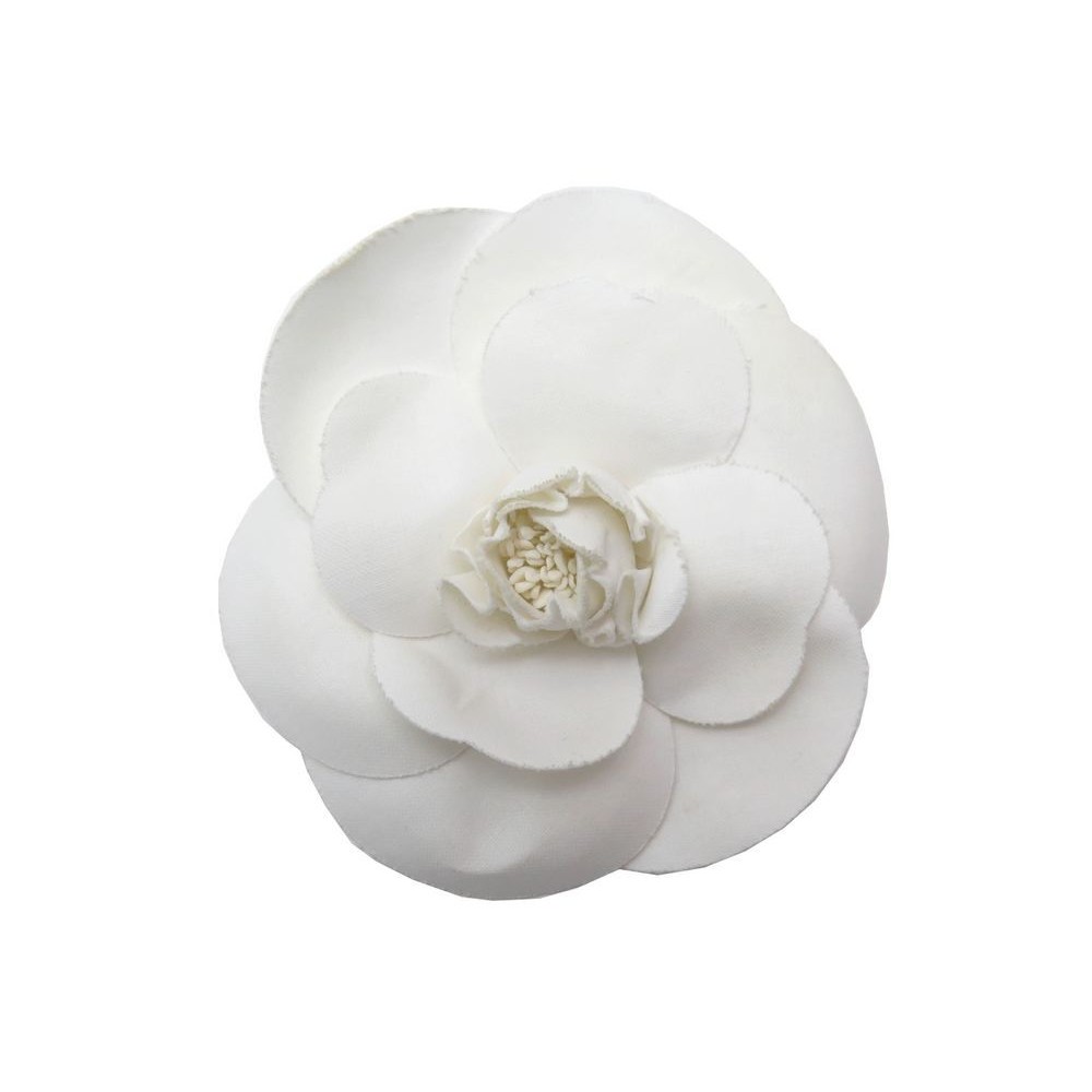 broche chanel grand camelia toile blanc boitewhite