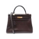 VINTAGE SAC A MAIN HERMES KELLY 32 BANDOULIERE EN CUIR BOX SOUPLE MARRON 