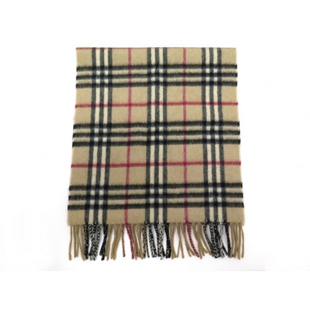 NEUF ECHARPE BURBERRY MOTIF CHECK TARTAN EN CACHEMIRE BEIGE CASHMERE SCARF 395€