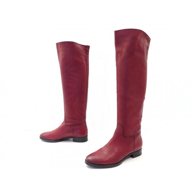 CHAUSSURES SANTONI BOTTES CAVALIERES 38 EN CUIR ROUGE RED BOOTS SHOES 830€