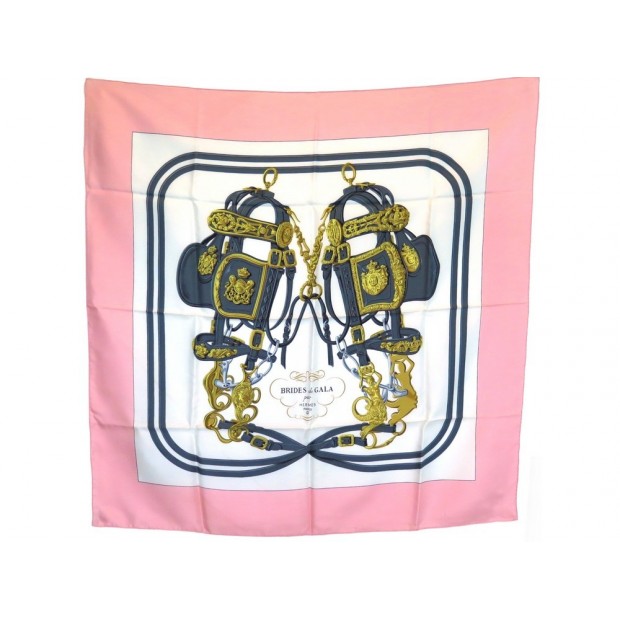 FOULARD HERMES BRIDES DE GALA HUGO GRYGKAR CARRE EN SOIE ROSE SILK SCARF 360€