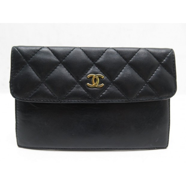 PORTE MONNAIE CHANEL CC 14CM CUIR NOIR MATELASSE PURSE BLACK LEATHER WALLET 770€