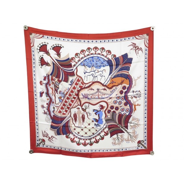 NEUF FOULARD HERMES LE PRINTEMPS DE THERA JULIA ABADIE CARRE EN SOIE SILK SCARF