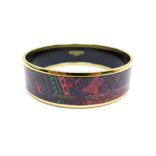 NEUF BRACELET HERMES LARGE EMAIL IMPRIME VOYAGE EN ETOFFES 65MM 19CM ENAMEL 480€