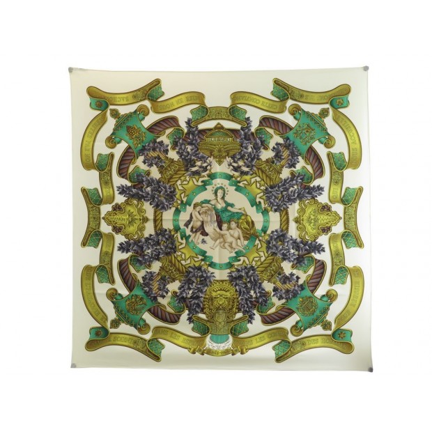 FOULARD HERMES EUROPE JOACHIM METZ 1993 CARRE 90 EN SOIE BEIGE SILK SCARF 360€