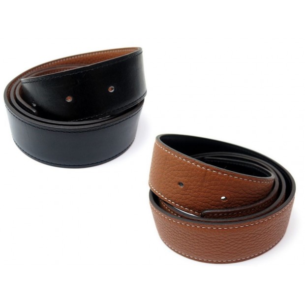 LIEN DE CEINTURE HERMES TAILLE 85 32MM REVERSIBLE EN CUIR NOIR MARRON BELT 310