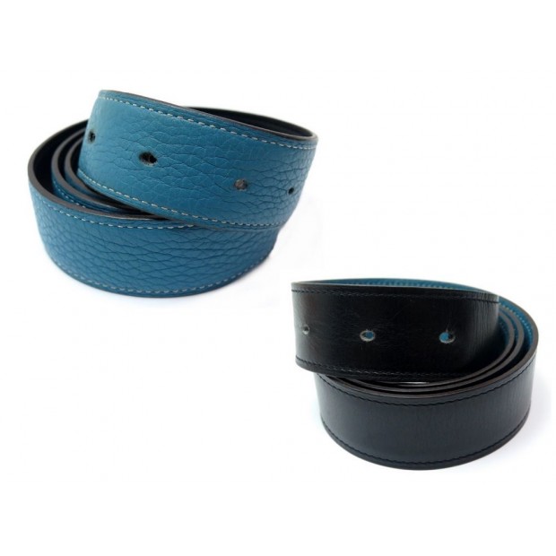 LIEN DE CEINTURE HERMES T 85 32MM REVERSIBLE CUIR TOGO BLEU & BOX NOIR LINK 310€